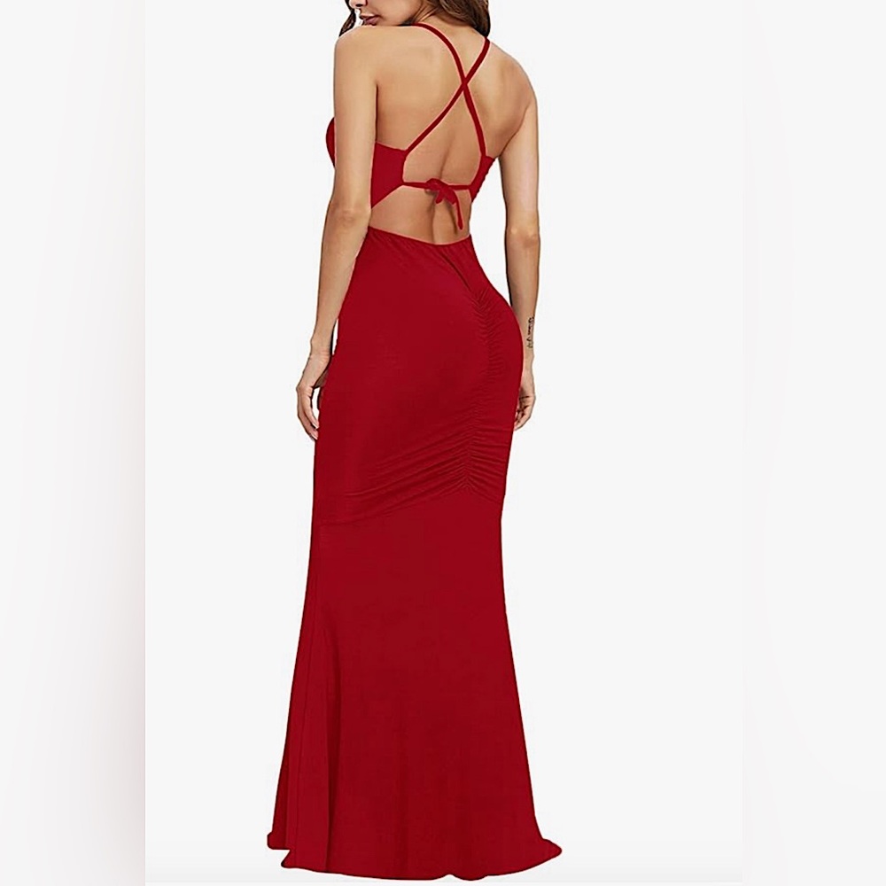 Red backless dress